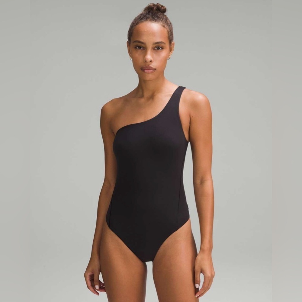 Lululemon Wundermost Ultra-Soft Nulu Asymmetrical Bodysuit in Black